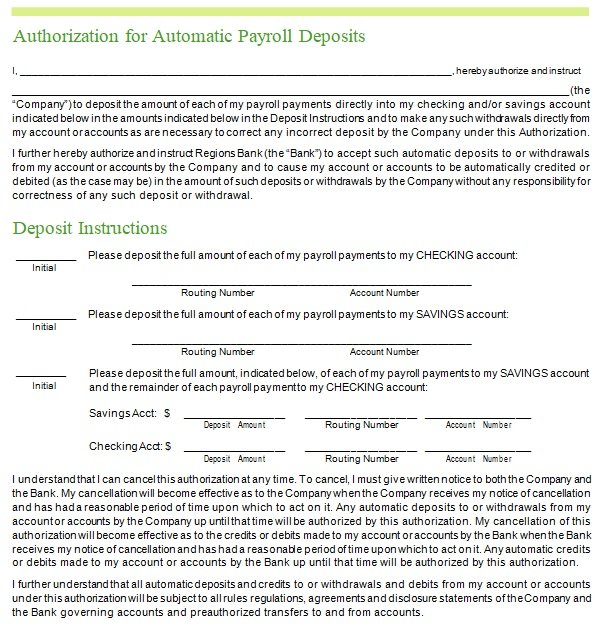 47 Direct Deposit Authorization Form Templates Free 9 Sample 