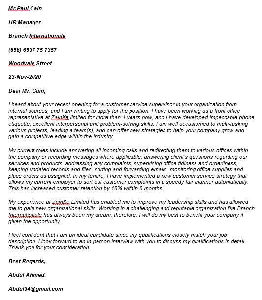 Free Supervisor Cover Letter Templates Examples Word Excel TMP